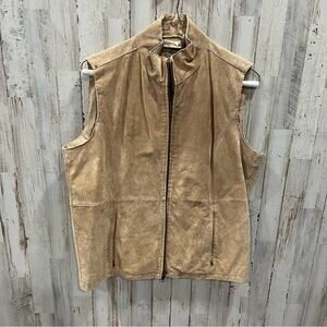 Ruff Hewn Vintage Suede Leather Vest Tan Lined Zip Pockets Womens Medium Western